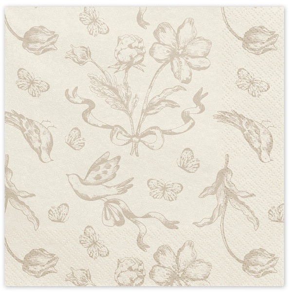 Ubrousky papírové béžové s kytkami 33x33 cm 12 ks