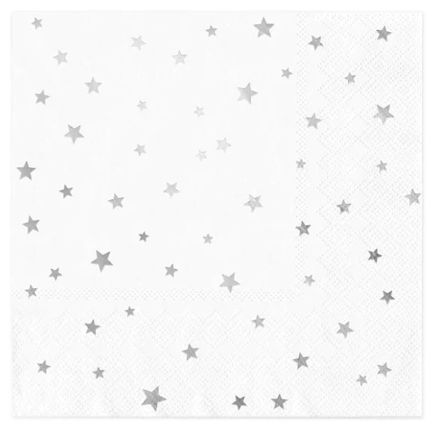 Servítky papierové biele so striebornými hviezdami 33 x 33 cm 10 ks