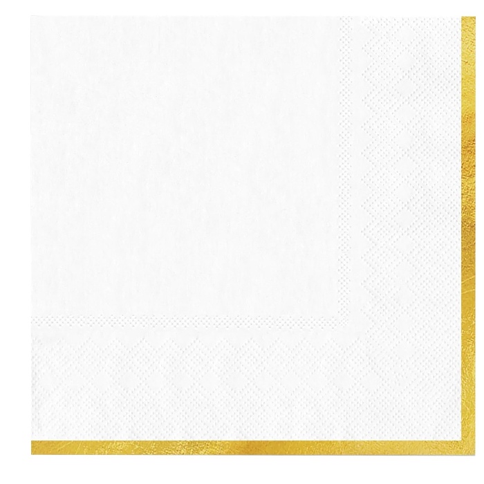 Ubrousky papírové bílé se zlatým proužkem 33 x 33 cm 10 ks