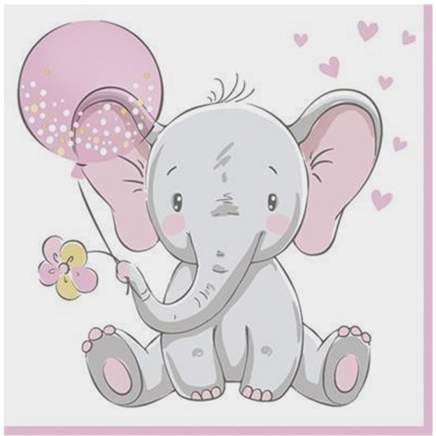 Ubrousky papírové růžový slon s balónkem 33x33 cm 20 ks