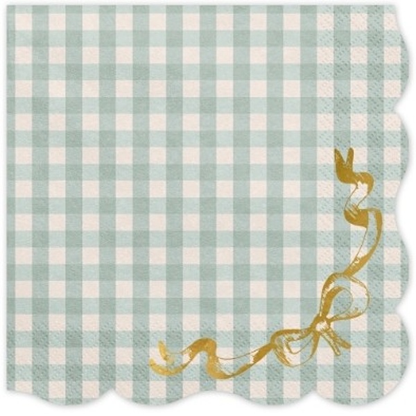 Ubrousky papírové zelené kostičkované s mašlí 33x33 cm 12 ks