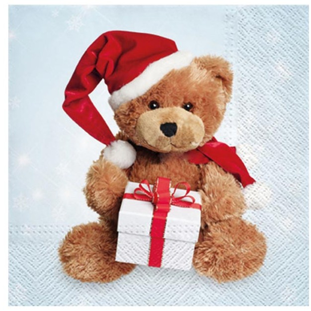 Ubrousky vánoční Medvídek s čepičkou 20 ks