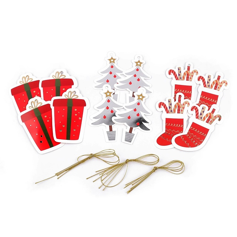 Visačky vánoční (dárky, stromky, punčochy) 12 ks