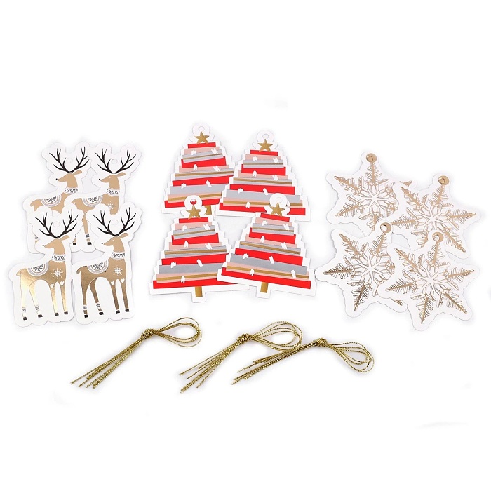 Visačky vánoční (sobi, stromky, vločky) 12 ks