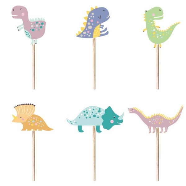 Zápichy na tortu Dinosaury 10 cm 6 ks