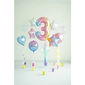 Balónek fóliový číslo 3 pastelově duhový 86 cm
