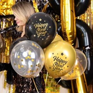 Balónky latexové HNY černo-zlaté 30cm 8ks