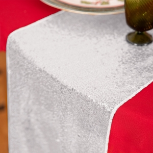 Běhoun na stůl stříbrný flitrovaný 28x200cm