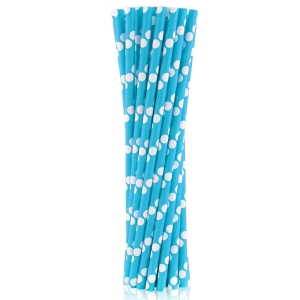 Brčka papírová modrá s bílými puntíky 24 ks