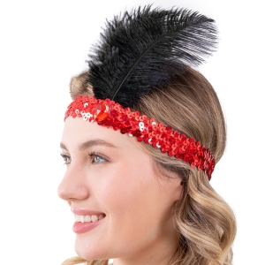 Čelenka flitrová červená s peřím
