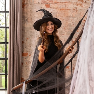 Halloweenský černý čarodějnický klobouk 38x42cm