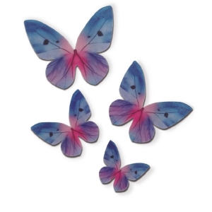 Dekorace na dort z jedlého papíru Květy 5 ks a motýli 4 ks Lila