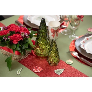 Skleněná dekorace strom zelený 7,5 x 15 cm