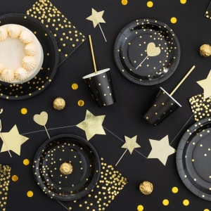 Kelímky papírové černé se zlatými puntíky 220 ml 6 ks