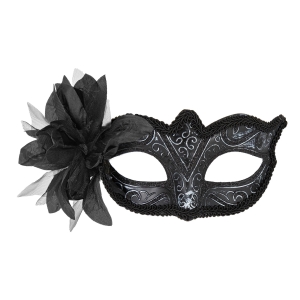 Škraboška karnevalová černá s květinou