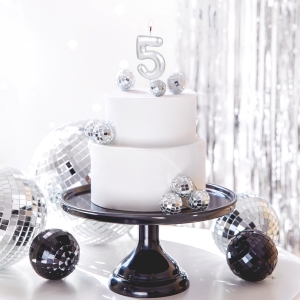 Svíčka dortová lesklá "5" stříbrná 6 cm