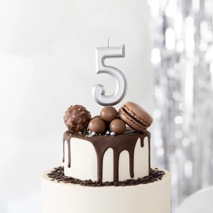 Svíčka narozeninová číslo "5" stříbrná 7 cm