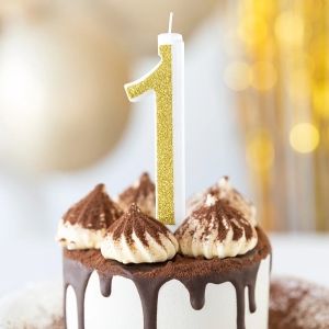 Svíčka narozeninová číslo "1" třpytivá zlatá 13 cm