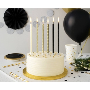 Svíčky černo-zlaté se třpytkami 15 cm 12 ks
