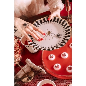 Talíře papírové s pavoukem černo-béžové 23 cm 6 ks