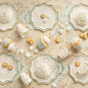 Talířky papírové béžové s květinovým potiskem 20 cm 6 ks