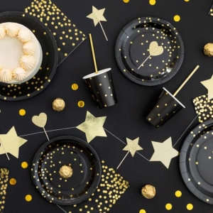 Ubrousky papírové černé se zlatými puntíky 33 x 33 cm 10 ks