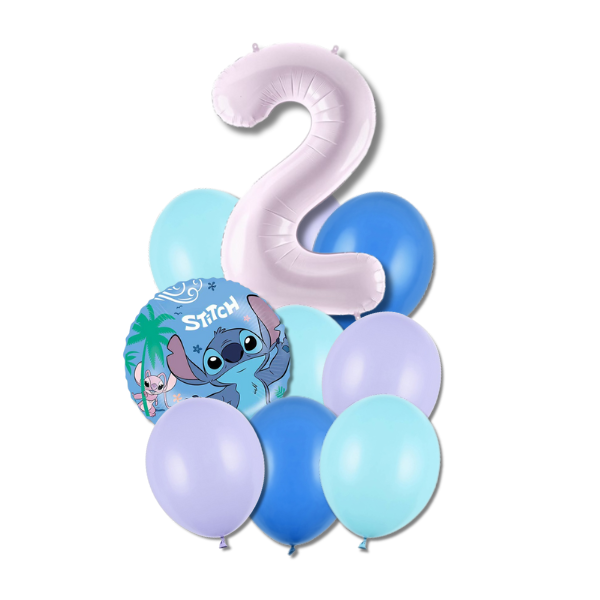 Balónkový buket Stitch a Angel s číslicí
