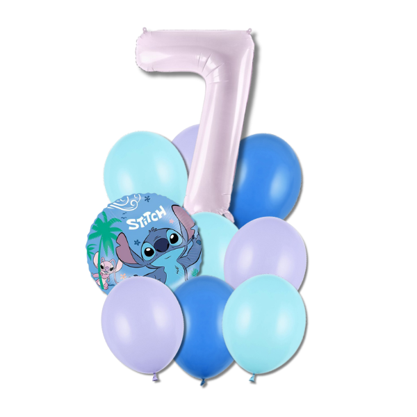 Balónkový buket Stitch a Angel s číslicí