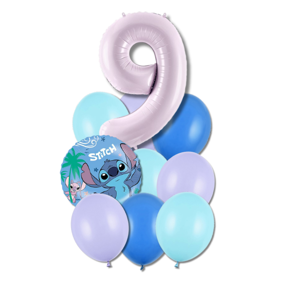 Balónkový buket Stitch a Angel s číslicí