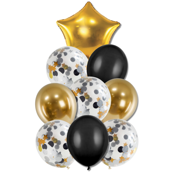 Balónkový buket - Černo-zlatá oslava, 9ks