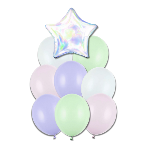 Balónkový buket - Duhový, pastelový 9 ks