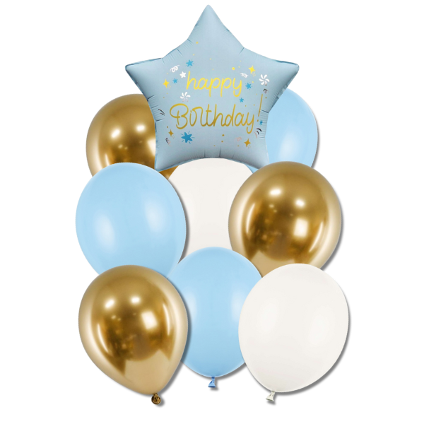 Balónkový buket - Happy birthday, modro-zlatý 9ks