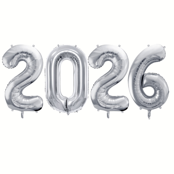 Balonkový set - Silvestr 2026, stříbrný 86 cm 4ks