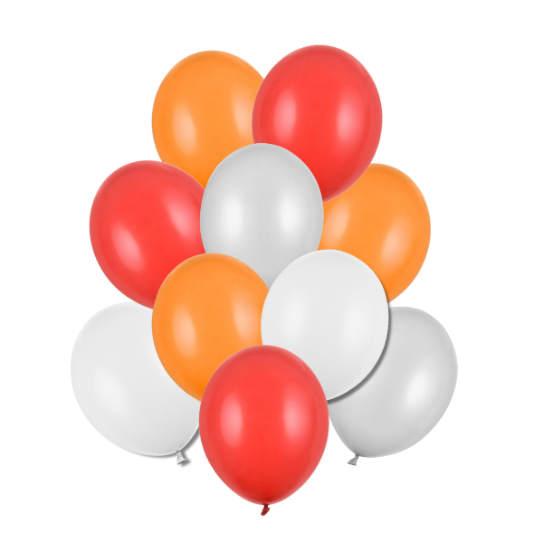 Balónky latexové pastelové (červená, oranžová, stříbrná) mix 30 cm, 10 ks