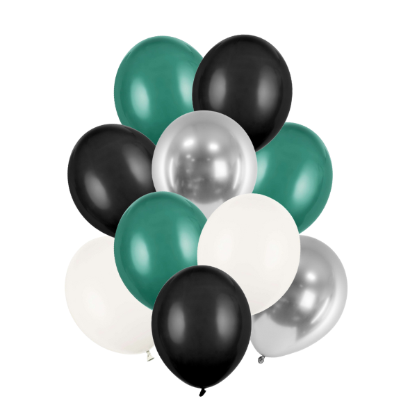 Balónky latexové pastelové (zelená, černá, stříbrná) mix 30 cm, 10 ks