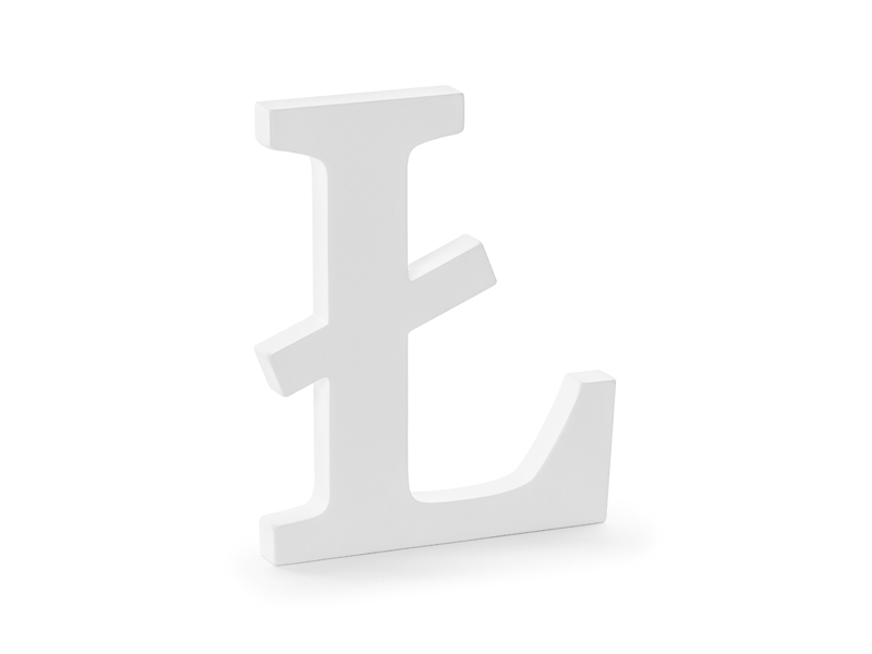 Dřevěné písmeno Ł, bílé, 16,5x20cm