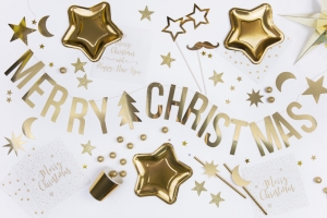 Baner Merry Christmas, zlat, 10,5x150cm