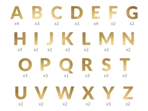 Bannery Abeceda, zlatý, 14 cm (1 balení / 63 ks)